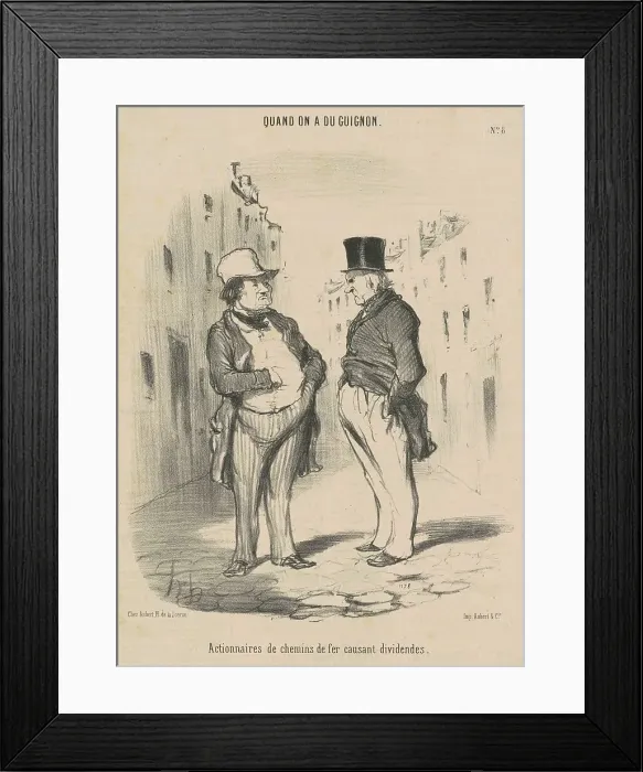 Framed Print : Actionnaires de chemins de fer causant dividendes, 19th century. Creator: Honore Daumier Framed Print : Actionnaires de chemins de fer causant dividendes, 19th century. Creator: Honore Daumier