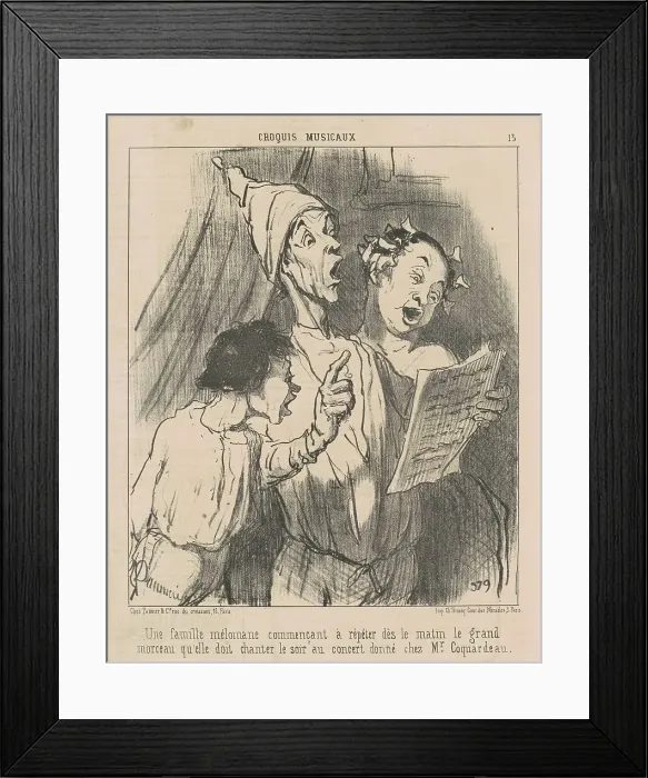 Framed Print : Une famille mélomane... 19th century. Creator: Honore Daumier Framed Print : Une famille mélomane... 19th century. Creator: Honore Daumier