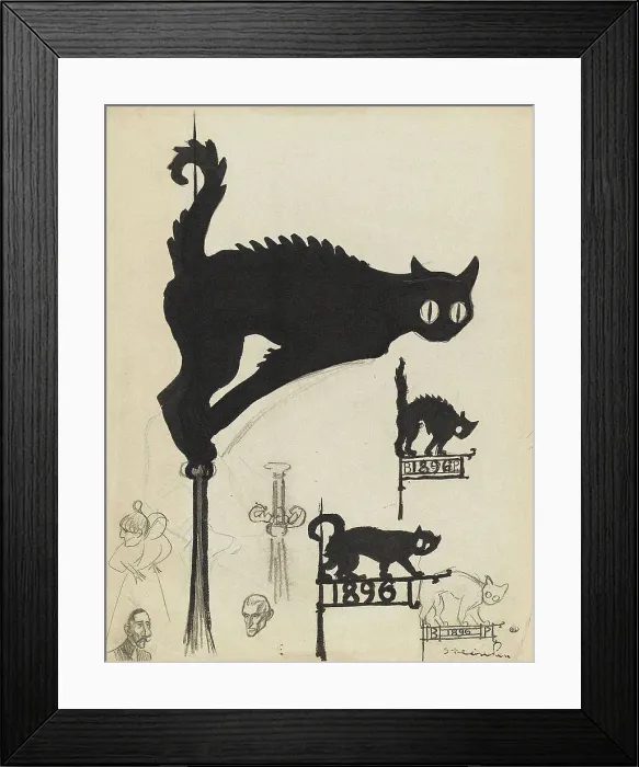 Framed Print : Divers projets d'enseignes surmontées de chats noirs, 1896. Creator: Steinlen, Théophile Alexandre (1859-1923) Framed Print : Divers projets d'enseignes surmontées de chats noirs, 1896. Creator: Steinlen, Théophile Alexandre (1859-1923)