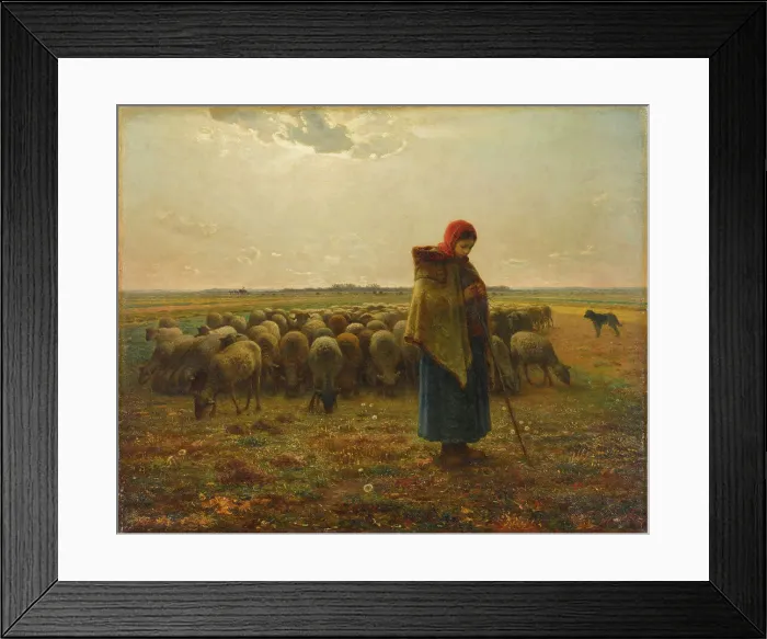Framed Print : Shepherdess with her Flock, ca 1863. Creator: Millet, Jean-François (1814-1875) Framed Print : Shepherdess with her Flock, ca 1863. Creator: Millet, Jean-François (1814-1875)