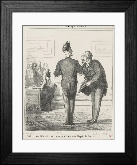 Framed Print : Chut...! ma fille entre en communication avec l'Esprit de Dante!... 19th century. Creator: Honore Daumier Framed Print : Chut...! ma fille entre en communication avec l'Esprit de Dante!... 19th century. Creator: Honore Daumier
