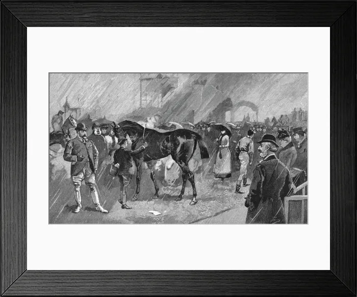 Framed Print : The Newmarket October Meeting -- The Birdcage on a Rainy Day, 1891. Creator: Unknown Framed Print : The Newmarket October Meeting -- The Birdcage on a Rainy Day, 1891. Creator: Unknown