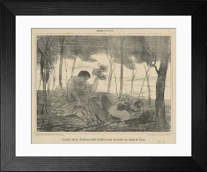 Framed Print : Ayant eu la facheuse idée d'aller faire la sieste au bord de l'eau, 19th century. Creator: Honore Daumier Framed Print : Ayant eu la facheuse idée d'aller faire la sieste au bord de l'eau, 19th century. Creator: Honore Daumier