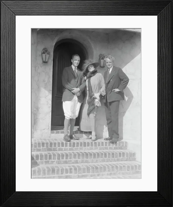 Framed Print : Slater, Mrs. and Arnold Genthe, with another friend on the steps of a house in Long Beach, 1924. Creator: Arnold Genthe Framed Print : Slater, Mrs. and Arnold Genthe, with another friend on the steps of a house in Long Beach, 1924. Creator: Arnold Genthe