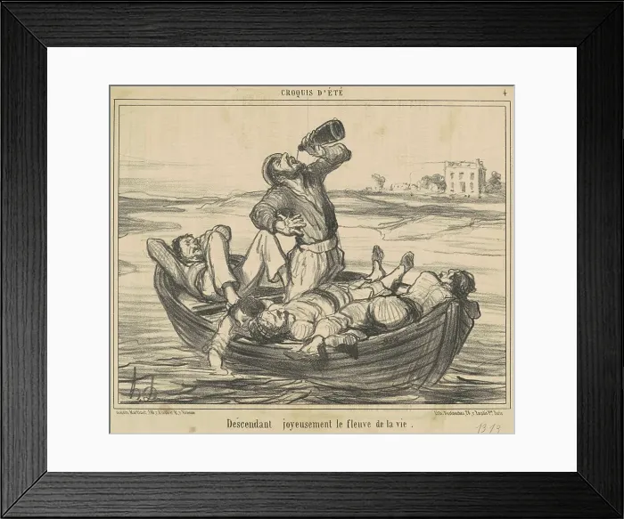 Framed Print : Descendant joyeusement le fleuve de la vie, 19th century. Creator: Honore Daumier Framed Print : Descendant joyeusement le fleuve de la vie, 19th century. Creator: Honore Daumier
