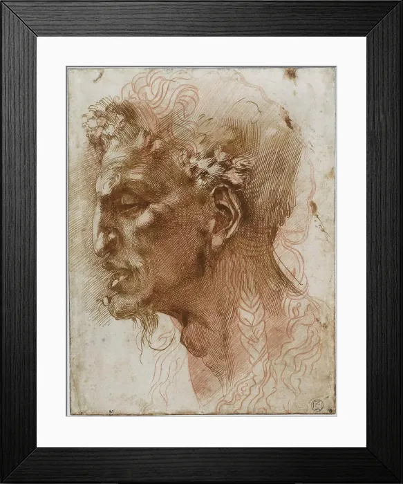 Framed Print : Head of a Satyr. Creator: Buonarroti, Michelangelo (1475-1564) Framed Print : Head of a Satyr. Creator: Buonarroti, Michelangelo (1475-1564)