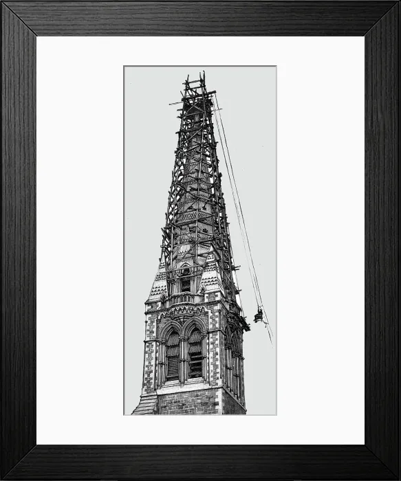 Framed Print : Christ Church Cathedral, New Zealand; Bishop Julius going up to lay the last brick... 1891. Creator: Unknown Framed Print : Christ Church Cathedral, New Zealand; Bishop Julius going up to lay the last brick... 1891. Creator: Unknown