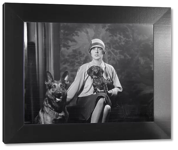 Goldbeck, Walter, Mrs. with dogs, portrait photograph, 1926 Oct. 18. Creator: Arnold Genthe