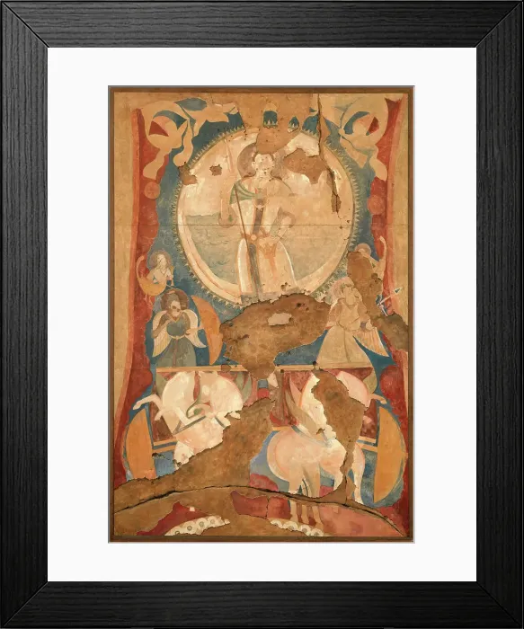 Framed Print : Sun god Surya on his chariot. Copy of a painted mural inside the niche of a Bamiyan Buddha... 1935. Creator: Carl, Jean (1900-1941) Framed Print : Sun god Surya on his chariot. Copy of a painted mural inside the niche of a Bamiyan Buddha... 1935. Creator: Carl, Jean (1900-1941)