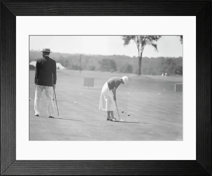 Framed Print : Cassidy, Ellen, Mrs. playing golf, 1932 July. Creator: Arnold Genthe Framed Print : Cassidy, Ellen, Mrs. playing golf, 1932 July. Creator: Arnold Genthe
