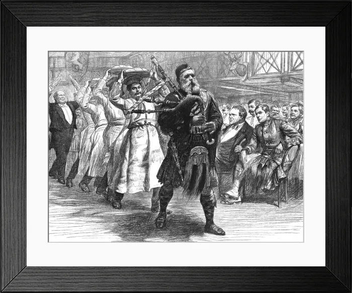 Framed Print : The Hallowe'en Dinner of the London Scottish Volunteers -- Bringing in the Haggis, 1891. Creator: William Lockhart Bogle Framed Print : The Hallowe'en Dinner of the London Scottish Volunteers -- Bringing in the Haggis, 1891. Creator: William Lockhart Bogle