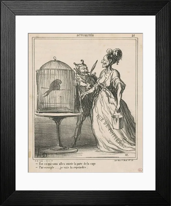 Framed Print : Est-ce que vous allez ouvrir la porte de la cage... 19th century. Creator: Honore Daumier Framed Print : Est-ce que vous allez ouvrir la porte de la cage... 19th century. Creator: Honore Daumier