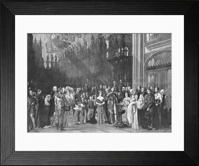 Framed Print : The Christening of H.R.H. The Prince of Wales in St. George's Chapel, Windsor Castle... 1842. Creator: George Hayter Framed Print : The Christening of H.R.H. The Prince of Wales in St. George's Chapel, Windsor Castle... 1842. Creator: George Hayter
