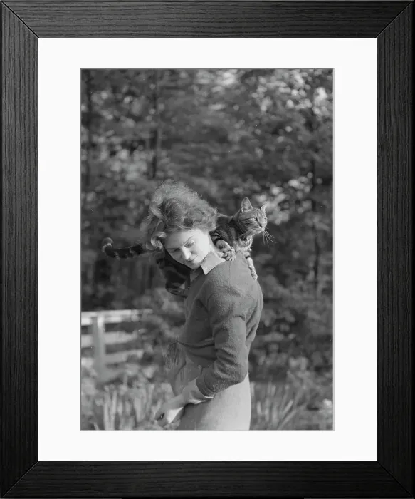 Framed Print : Le Gallienne, Eva, with cat, outdoors, 1937 Creator: Arnold Genthe Framed Print : Le Gallienne, Eva, with cat, outdoors, 1937 Creator: Arnold Genthe