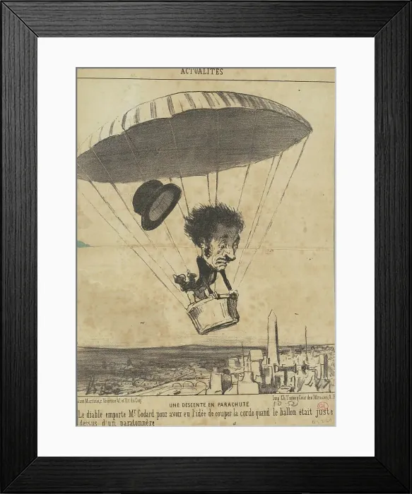Framed Print : Une Descente en parachute, 19th century. Creator: Honore Daumier Framed Print : Une Descente en parachute, 19th century. Creator: Honore Daumier