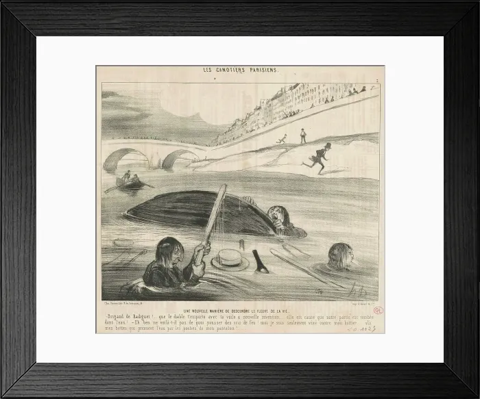 Framed Print : Une nouvelle maniére de descendre le fleuve de la vie, 19th century. Creator: Honore Daumier Framed Print : Une nouvelle maniére de descendre le fleuve de la vie, 19th century. Creator: Honore Daumier
