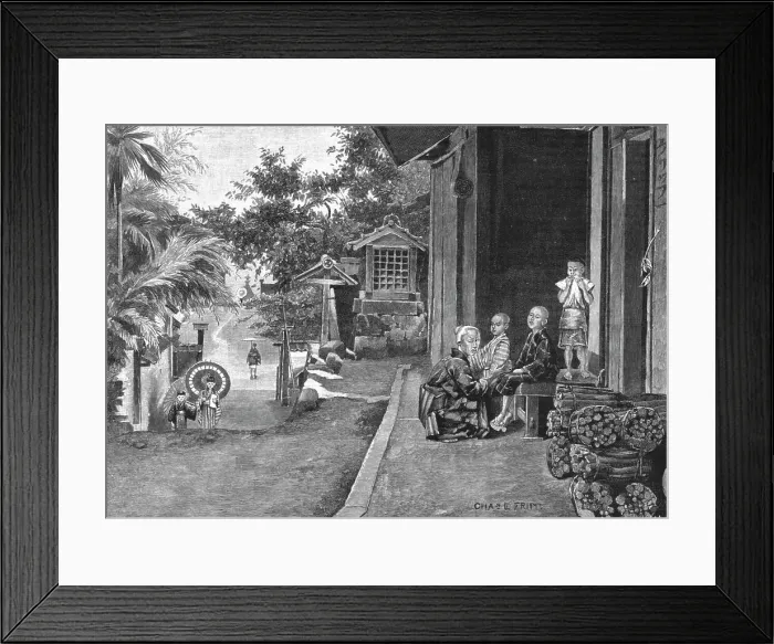 Framed Print : A Village near Lake Biwa, Japan, 1891. Creator: Charles Edwin Fripp Framed Print : A Village near Lake Biwa, Japan, 1891. Creator: Charles Edwin Fripp