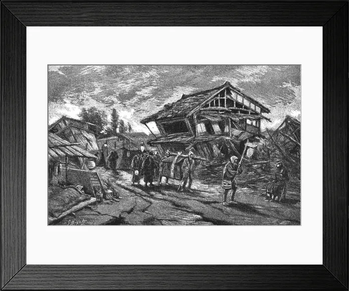 Framed Print : The Great Earthquake in Japan; Views at The Scene of the Disaster, a Funeral on the Street, 1891 Creator: G Bigot Framed Print : The Great Earthquake in Japan; Views at The Scene of the Disaster, a Funeral on the Street, 1891 Creator: G Bigot