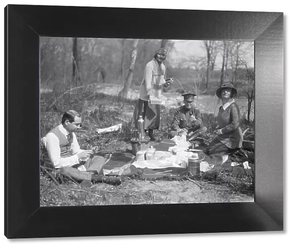 Picnic with Martha Hedman and friends, between 1912 and 1919. Creator: Arnold Genthe