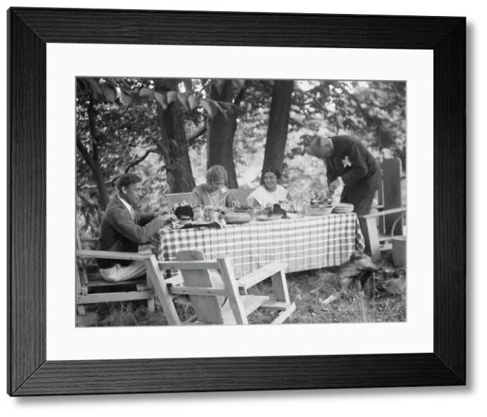 Framed Print : Nyland group, eating outdoors, 1932 Creator: Arnold Genthe Framed Print : Nyland group, eating outdoors, 1932 Creator: Arnold Genthe