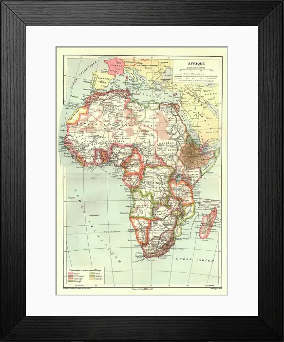 Framed Print : Map of Afrique showing Possessions et protectorats d'Europe, 1914. Creator: Unknown Framed Print : Map of Afrique showing Possessions et protectorats d'Europe, 1914. Creator: Unknown