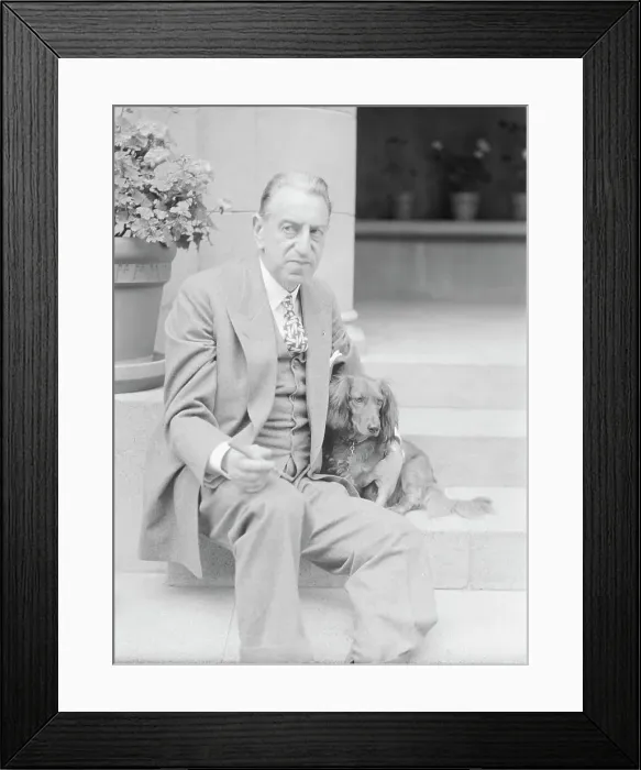 Framed Print : Alanson, Bertram, Mr. with dog, seated on steps, 1927 Creator: Arnold Genthe Framed Print : Alanson, Bertram, Mr. with dog, seated on steps, 1927 Creator: Arnold Genthe