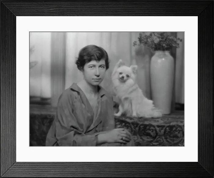 Framed Print : Stimson, Henry B. Mrs. with dog, portrait photograph, 1915. Creator: Arnold Genthe Framed Print : Stimson, Henry B. Mrs. with dog, portrait photograph, 1915. Creator: Arnold Genthe