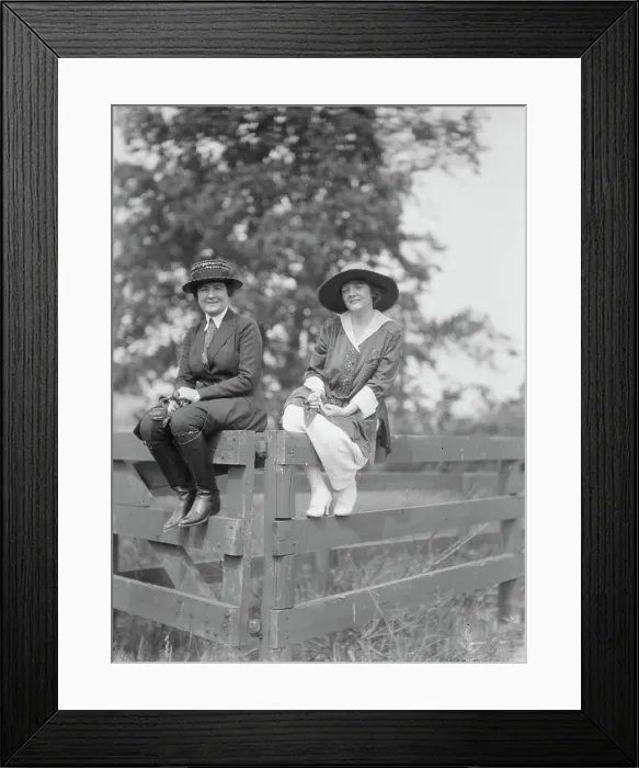 Framed Print : Bruce, Mrs. and Miss Hedman, seated outdoors on a fence, 1919 May 30. Creator: Arnold Genthe Framed Print : Bruce, Mrs. and Miss Hedman, seated outdoors on a fence, 1919 May 30. Creator: Arnold Genthe