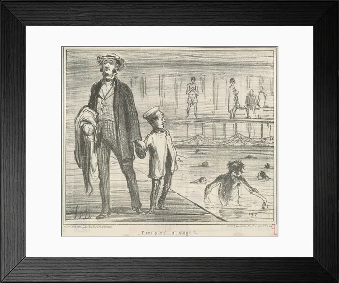 Framed Print : Tiens papa!... un singe!... 19th century. Creator: Honore Daumier Framed Print : Tiens papa!... un singe!... 19th century. Creator: Honore Daumier