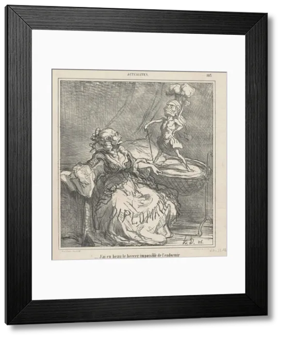 Framed Print : J'ai eu beau le bercer... 19th century. Creator: Honore Daumier Framed Print : J'ai eu beau le bercer... 19th century. Creator: Honore Daumier