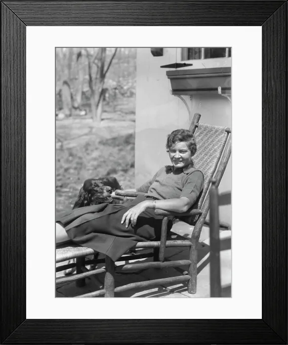 Framed Print : DeLamar, Alice, Miss, with dog, seated outdoors, between 1927 and 1942. Creator: Arnold Genthe Framed Print : DeLamar, Alice, Miss, with dog, seated outdoors, between 1927 and 1942. Creator: Arnold Genthe