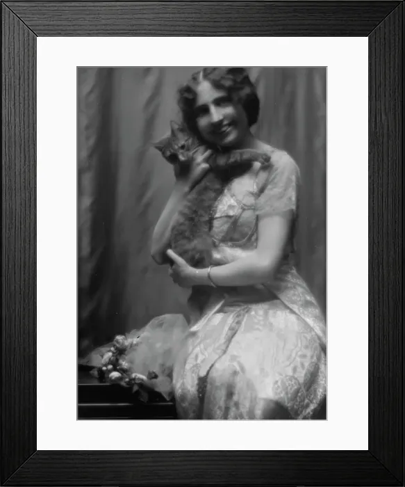 Framed Print : Hinckley, Arthur, Mrs. with Buzzer the cat, portrait photograph, 1913. Creator: Arnold Genthe Framed Print : Hinckley, Arthur, Mrs. with Buzzer the cat, portrait photograph, 1913. Creator: Arnold Genthe