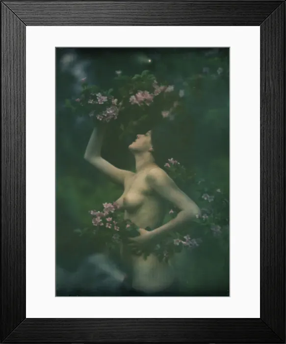 Framed Print : Nude woman wearing floral garlands or wreaths, between 1906 and 1942. Creator: Arnold Genthe Framed Print : Nude woman wearing floral garlands or wreaths, between 1906 and 1942. Creator: Arnold Genthe