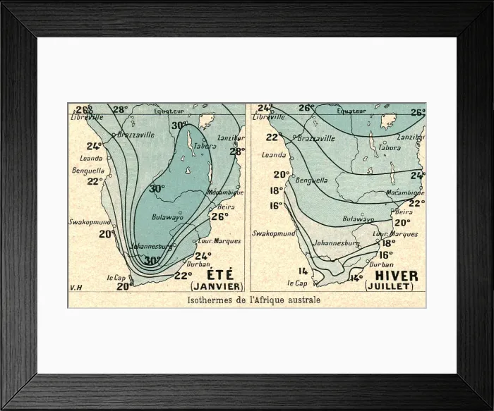 Framed Print : Isothermes de l'Afrique australe; Afrique Australe, 1914. Creator: Unknown Framed Print : Isothermes de l'Afrique australe; Afrique Australe, 1914. Creator: Unknown
