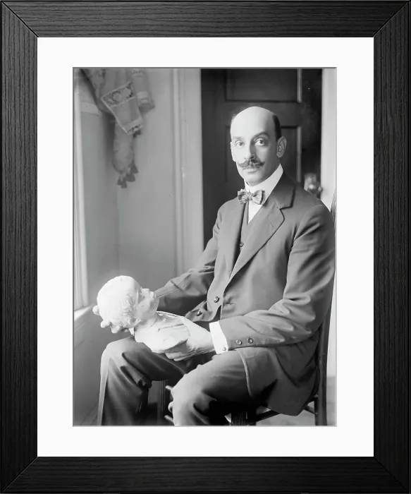 Framed Print : Greek Statuette Held By A.C. Vouros, 1913. Creator: Harris & Ewing. Greek Statuette Held By A.C. Vouros, 1913. Creator: Harris & Ewing