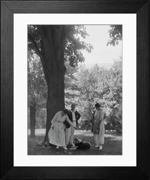 Framed Print : Leslie, Margeurite, and friends, standing under a tree, 1917 Aug. 18. Creator: Arnold Genthe Framed Print : Leslie, Margeurite, and friends, standing under a tree, 1917 Aug. 18. Creator: Arnold Genthe