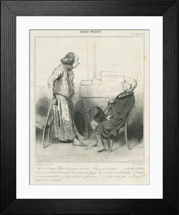 Framed Print : Qu'as-tu donc, Robert?... 19th century. Creator: Honore Daumier Framed Print : Qu'as-tu donc, Robert?... 19th century. Creator: Honore Daumier