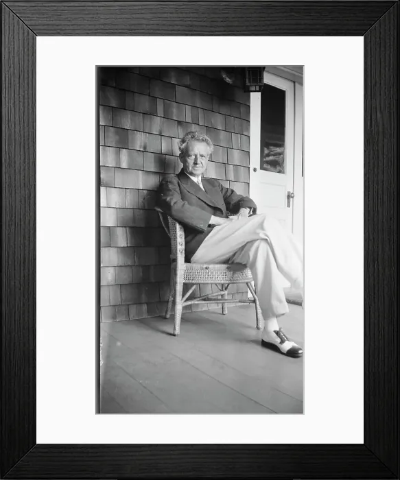 Framed Print : Arnold Genthe seated in a chair on a porch, between 1911 and 1942. Creator: Arnold Genthe Framed Print : Arnold Genthe seated in a chair on a porch, between 1911 and 1942. Creator: Arnold Genthe
