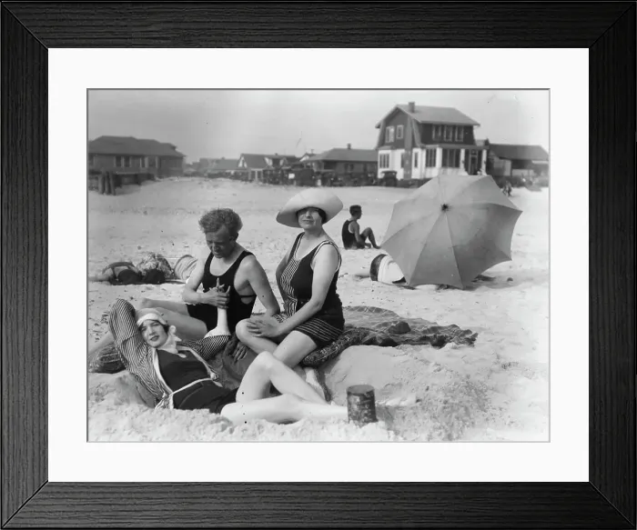 Framed Print : Arnold Genthe with two women friends in Long Beach, New York, between 1911 and 1942. Creator: Arnold Genthe Framed Print : Arnold Genthe with two women friends in Long Beach, New York, between 1911 and 1942. Creator: Arnold Genthe