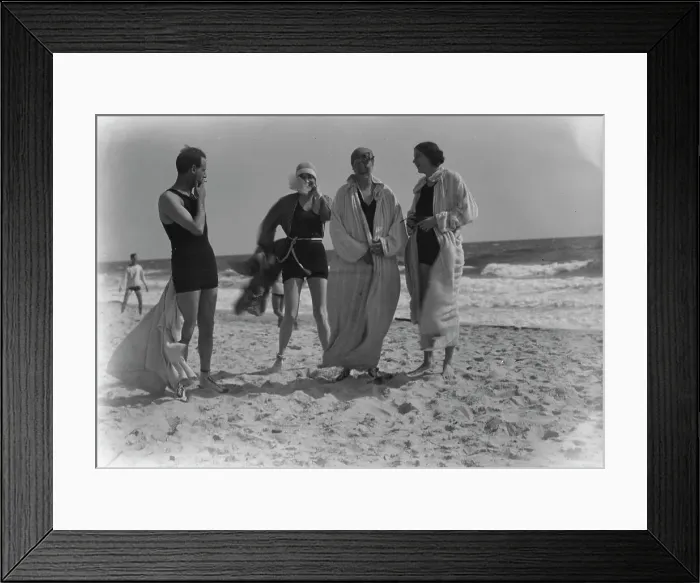 Framed Print : Group of people at Long Beach, New York, between 1896 and 1942. Creator: Arnold Genthe Framed Print : Group of people at Long Beach, New York, between 1896 and 1942. Creator: Arnold Genthe
