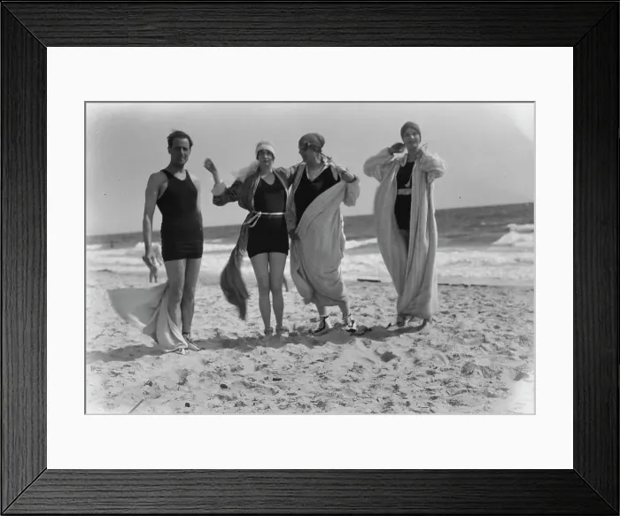 Framed Print : Group of people at Long Beach, New York. between 1896 and 1942. Creator: Arnold Genthe Framed Print : Group of people at Long Beach, New York. between 1896 and 1942. Creator: Arnold Genthe