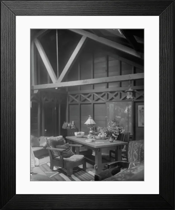 Framed Print : Interior of Arnold Genthe's bungalow in Carmel, California, between 1906 and 1911. Creator: Arnold Genthe Framed Print : Interior of Arnold Genthe's bungalow in Carmel, California, between 1906 and 1911. Creator: Arnold Genthe