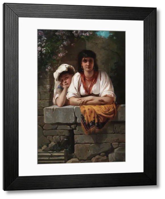 Framed Print : L'Aspetta. She is waiting for him, 1878. Creator: Elisabeth Baumann Framed Print : L'Aspetta. She is waiting for him, 1878. Creator: Elisabeth Baumann