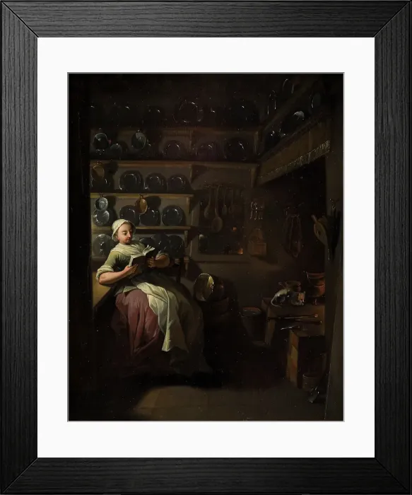 Framed Print : Kitchen Interior with a Girl Reading, 1764. Creator: Jens Juel Framed Print : Kitchen Interior with a Girl Reading, 1764. Creator: Jens Juel