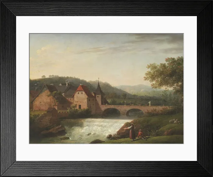 Framed Print : The Bridge and the Waterfall at Dornach, Switzerland, 1791. Creator: Jens Juel Framed Print : The Bridge and the Waterfall at Dornach, Switzerland, 1791. Creator: Jens Juel
