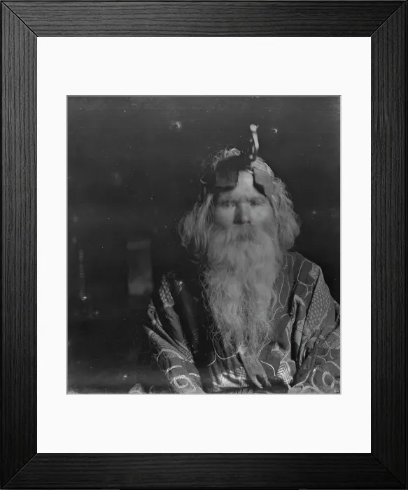 Framed Print : Ainu chief wearing a headdress, 1908. Creator: Arnold Genthe Framed Print : Ainu chief wearing a headdress, 1908. Creator: Arnold Genthe