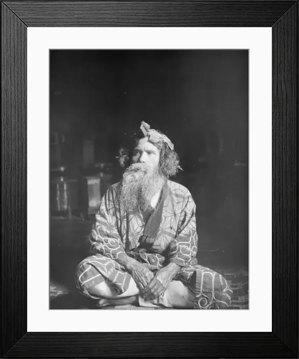 Framed Print : Ainu chief wearing a headdress, 1908. Creator: Arnold Genthe Framed Print : Ainu chief wearing a headdress, 1908. Creator: Arnold Genthe