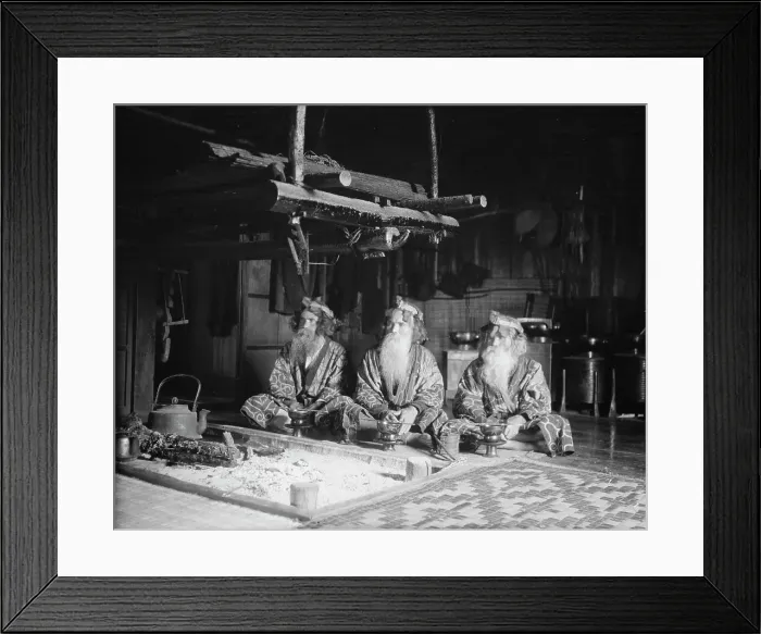 Framed Print : Ainu chiefs at Piratori, 1908. Creator: Arnold Genthe Framed Print : Ainu chiefs at Piratori, 1908. Creator: Arnold Genthe