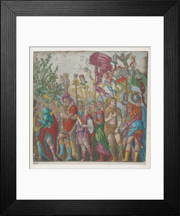 Framed Print : Sheet 8: procession of Musicians and others holding standards, from The Triumph of... 1599. Creator: Andreani, Andrea (c. 1540-after 1610) Framed Print : Sheet 8: procession of Musicians and others holding standards, from The Triumph of... 1599. Creator: Andreani, Andrea (c. 1540-after 1610)
