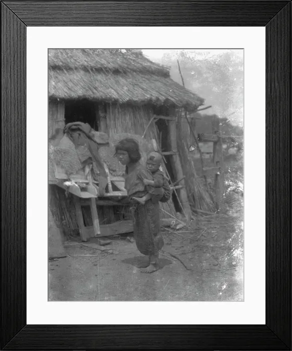 Framed Print : Ainu child carrying a baby on back, 1908. Creator: Arnold Genthe Framed Print : Ainu child carrying a baby on back, 1908. Creator: Arnold Genthe